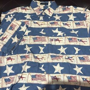 Ralph Lauren Blue and Cream Flag Pattern Shirt
